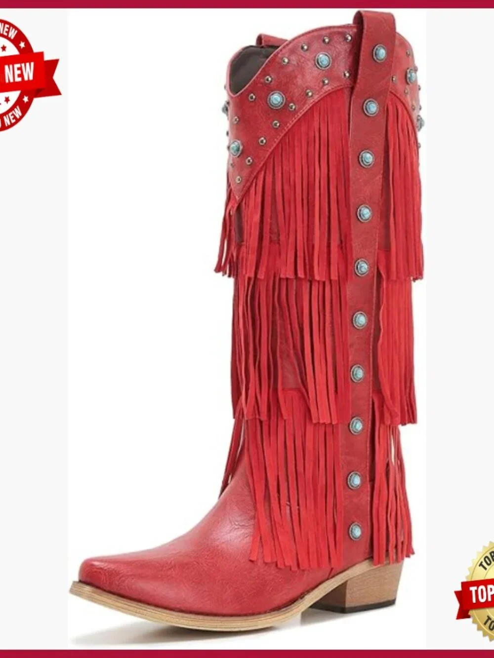 Vintage Fringe Cowgirl Boots with Studded Accents - Knee High Western Boots